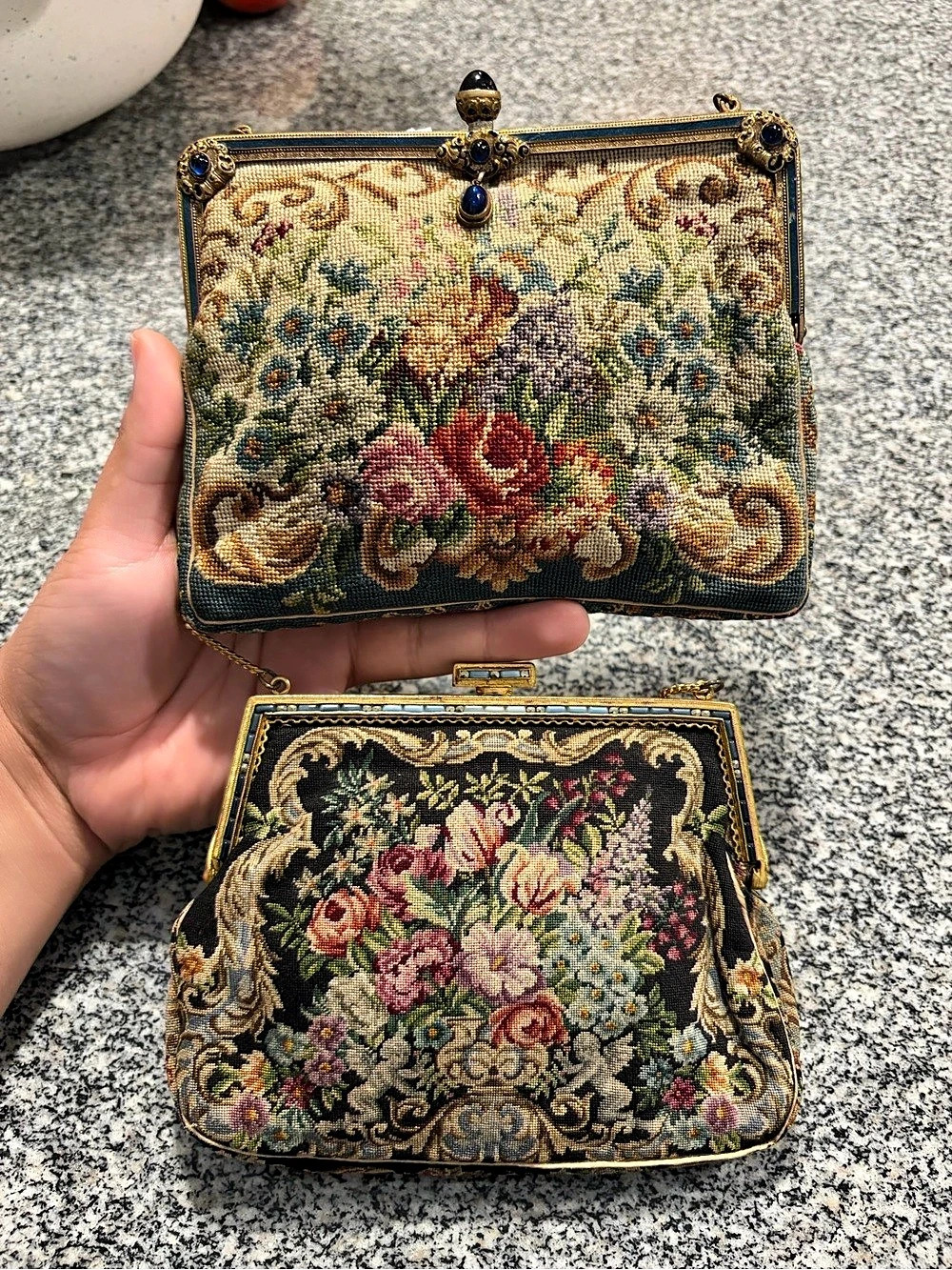 Vintage Floral Needlepoint Evening Bag